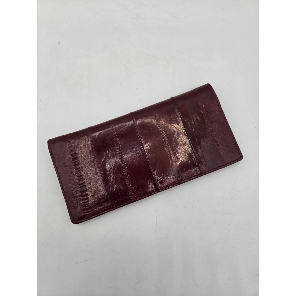 Deep Red Eel Skin Checkbook Cover Credit Card Holder Wallet